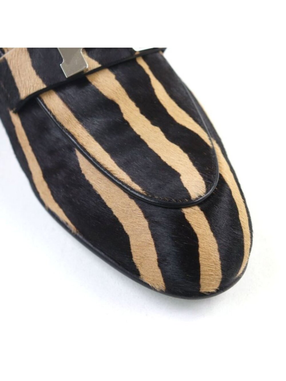 Hermes 2021 Z Halaco H Metal Zebra Pattern Moccasin Loafers Camel Black - Picture 8 of 12